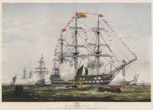Dronningens bursdag, farger som flyr og bemannet på Yards (chromolitho)